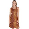 Orange Brown Leather Animal Snake Reptile Crocodile Pattern Knee Length Skater Dress With Pockets View1