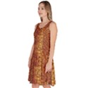 Orange Brown Leather Animal Snake Reptile Crocodile Pattern Knee Length Skater Dress With Pockets View2