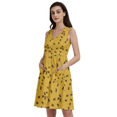 Yellow Pattern Of The Bee On Honeycombs Sleeveless Dress With Pocket by CoolDesigns
