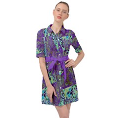 Aztec Floral Patchwork Purple Belted Shirt Dress by CoolDesigns