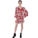 Hawaii Red Tropical Flowers V-Neck Flare Sleeve Mini Dress View1
