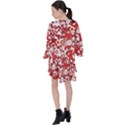 Hawaii Red Tropical Flowers V-Neck Flare Sleeve Mini Dress View2
