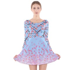 Blossom Japanese Style Sky Blue Long Sleeve Velvet Skater Dress by CoolDesigns