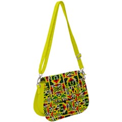 African Dashiki Print Yellow Marijuana Leaves Saddle Handbag by CoolDesigns