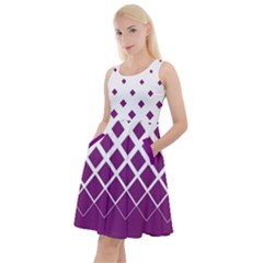 Purple White Gradient Rhombuses Design Knee Length Skater Dress With Pockets by CoolDesigns