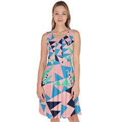 Pink Rhombuses Aztec Blue Knee Length Skater Dress With Pockets