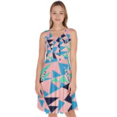 Pink Rhombuses Aztec Blue Knee Length Skater Dress With Pockets by CoolDesigns