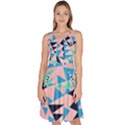 Pink Rhombuses Aztec Blue Knee Length Skater Dress With Pockets View1