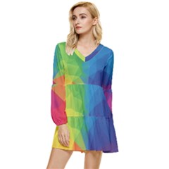 Colorful Sector Iridescent Pattern Chiffon Mesh Tiered Long Sleeve Mini Dress by CoolDesigns