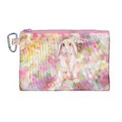 Pink & Yellow Floral Bunnies Rabbit Animal Print Canvas Cosmetic Bag by CoolDesigns