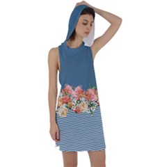 Peony Floral Light Steel Blue Zigzag Racer Back Hoodie Dress by CoolDesigns