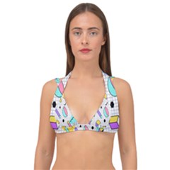 Tridimensional Pastel Shapes Background Memphis Style Double Strap Halter Bikini Top