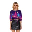 Egyptian Pyramids Night Landscape Cartoon Art Mid Sleeve Drawstring Hem Top View1
