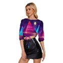 Egyptian Pyramids Night Landscape Cartoon Art Mid Sleeve Drawstring Hem Top View2