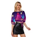 Egyptian Pyramids Night Landscape Cartoon Art Mid Sleeve Drawstring Hem Top View3