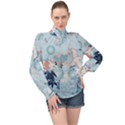 Crane Pattern Bird Animal Nature High Neck Long Sleeve Chiffon Top View1