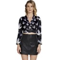 Crane Pattern Bird Animal Long Sleeve Tie Back Satin Wrap Top View1