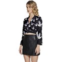 Crane Pattern Bird Animal Long Sleeve Tie Back Satin Wrap Top View2