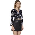 Crane Pattern Bird Animal Long Sleeve Tie Back Satin Wrap Top View3