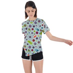 Seamless Pattern With Viruses Asymmetrical Short Sleeve Sports T-shirt