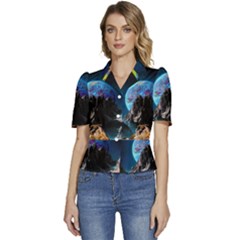 Aesthetic Psychedelic Drawings Art Acid Space Puffed Short Sleeve Button Up Jacket