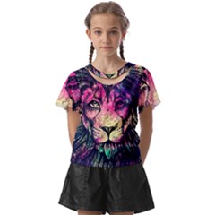 Psychedelic Lion Kids  Front Cut T-shirt