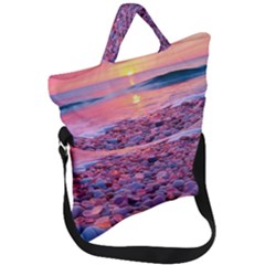 Sea Beach Water Sunset Ocean Fold Over Handle Tote Bag by Ndabl3x