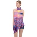 Sea Beach Water Sunset Ocean Halter Asymmetric Satin Top View1