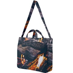 Wood Fire Camping Forest On Square Shoulder Tote Bag