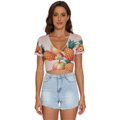Fruit Pattern Apple Abstract Food V-neck Crop Top