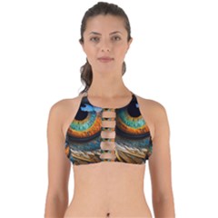 Eye Bird Feathers Vibrant Perfectly Cut Out Bikini Top