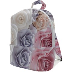 Pastel Rose Flower Blue Pink White Zip Up Backpack