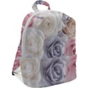 Pastel Rose Flower Blue Pink White Zip Up Backpack View2