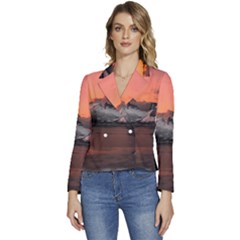 Surreal Mountain Landscape Lake Women s Long Sleeve Revers Collar Cropped Jacket