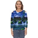 Flamingo Paradise Scenic Bird Fantasy Moon Paradise Waterfall Magical Nature Cut Out Wide Sleeve Top View1