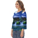 Flamingo Paradise Scenic Bird Fantasy Moon Paradise Waterfall Magical Nature Cut Out Wide Sleeve Top View2