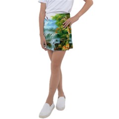 Paradise Forest Painting Bird Deer Waterfalls Kids  Tennis Skirt