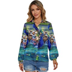 Peacocks In Garden Women s Long Sleeve Button Up Shirt