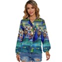 Peacocks In Garden Women s Long Sleeve Button Up Shirt View1