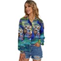 Peacocks In Garden Women s Long Sleeve Button Up Shirt View2
