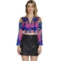 Abstract 3d Art Holiday Island Palm Tree Pink Purple Summer Sunset Water Long Sleeve Tie Back Satin Wrap Top View1