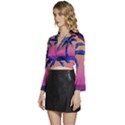 Abstract 3d Art Holiday Island Palm Tree Pink Purple Summer Sunset Water Long Sleeve Tie Back Satin Wrap Top View2