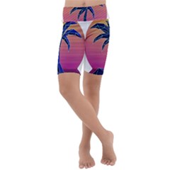 Abstract 3d Art Holiday Island Palm Tree Pink Purple Summer Sunset Water Kids  Lightweight Velour Cropped Yoga Leggings
