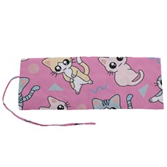 Cute Animal Little Cat Seamless Pattern Roll Up Canvas Pencil Holder (s)