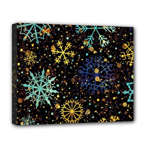 Gold Teal Snowflakes Deluxe Canvas 20  X 16  (stretched) by Grandong