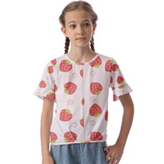 Strawberries Pattern Design Kids  Cuff Sleeve Scrunch Bottom T-shirt