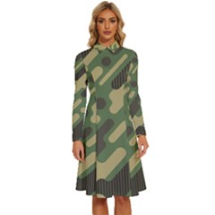 Camouflage Pattern Background Long Sleeve Shirt Collar A-line Dress by Grandong