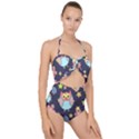 Owl Stars Pattern Background Scallop Top Cut Out Swimsuit View1