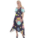 Owl Stars Pattern Background Cross Front Sharkbite Hem Maxi Dress View1