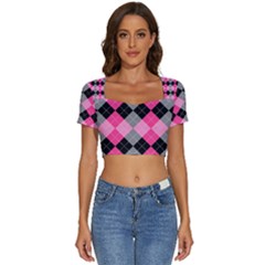 Seamless Argyle Pattern Short Sleeve Square Neckline Crop Top 